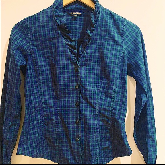 Brooks Brothers Black Watch Plaid Button Down with Ruffled Collar - Picture 1 of 4